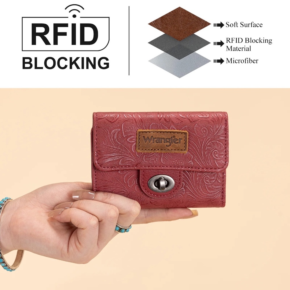 Wrangler Floral Embossed RFID Trifold Wallet